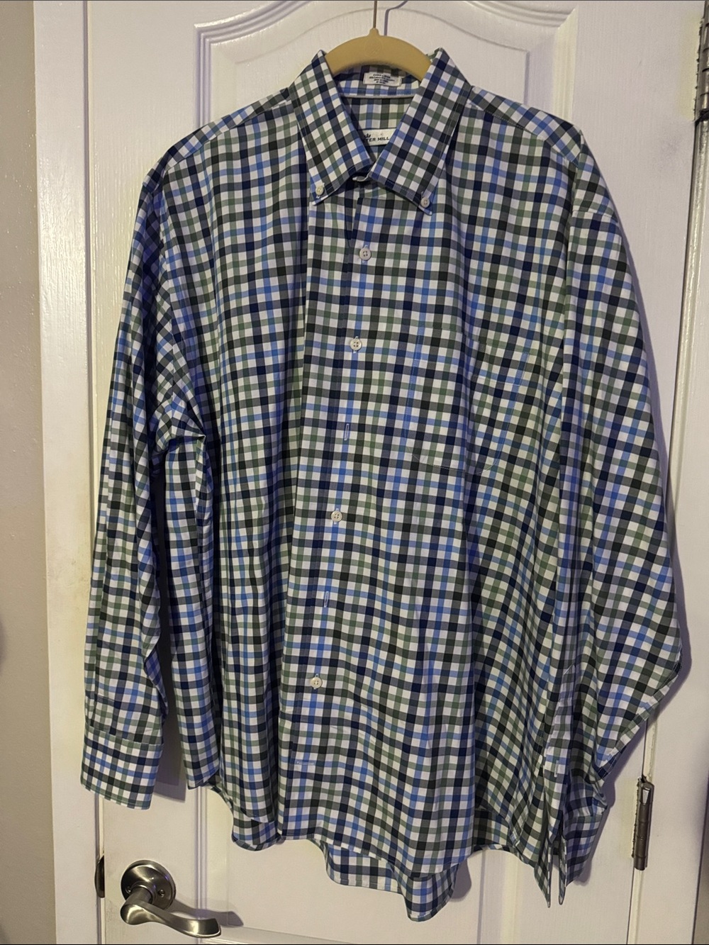 Peter Millar Blue and Green Check Button-Down Dress Shirt
